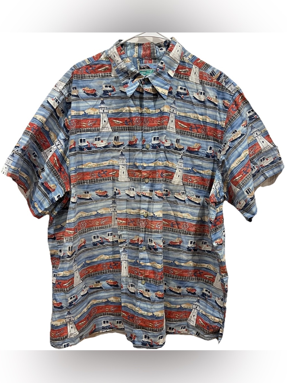 Vintage Reyn Spooner Hawaiian Button Up Shirt Lighthouse Nautical Size 3XL Big